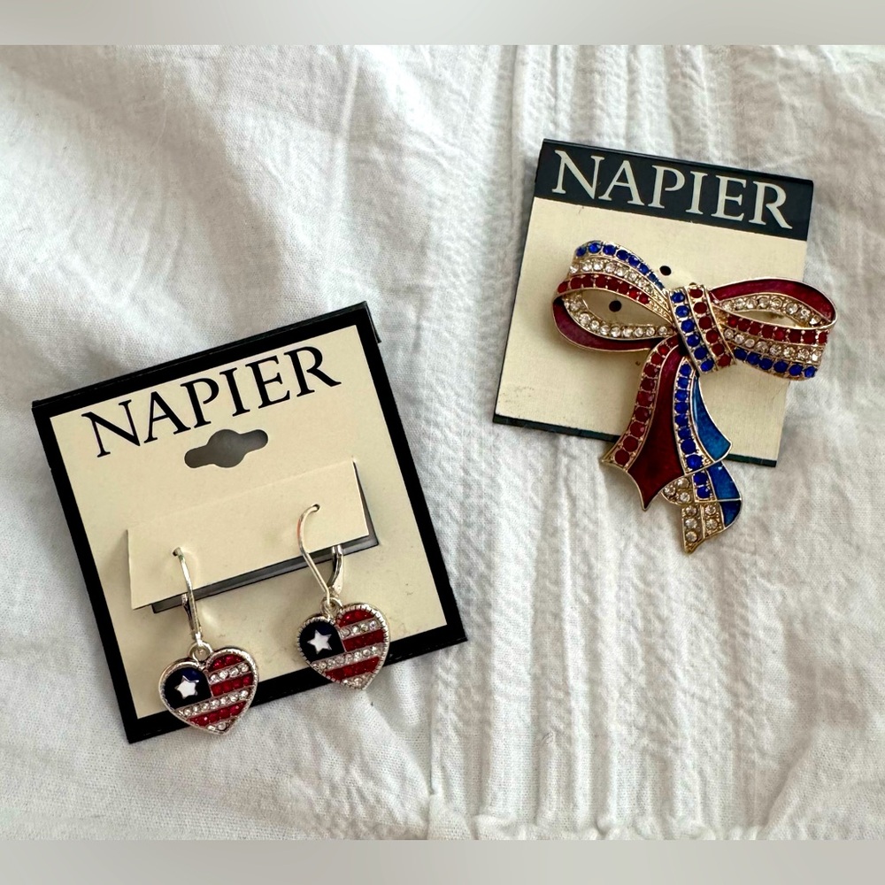 Napier Patriotic Brooch & Earrings NWT Bundle